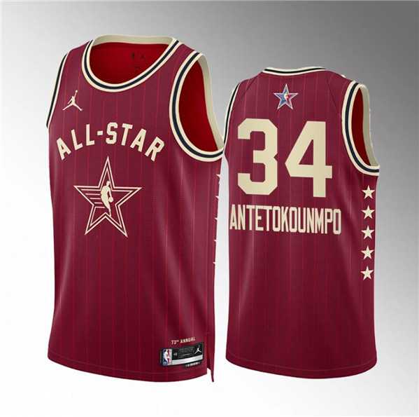 Men%27s 2024 All-Star #34 Giannis Antetokounmpo Crimson Stitched Basketball Jersey->2024 all star->NBA Jersey